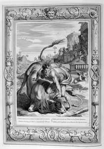 Achelous ve tvaru býka je poražen Herkulesem, 1733 od Bernard Picart