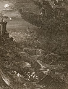 Leandr se plaví přes Hellespont za svou milenkou Hrdinkou, 1730 od Bernard Picart