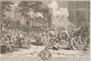 Památník připomínající pošetilost roku 1720 Monument consacré a la posterité a memoire de la foil incroyable de la XX. Anny du XVIII. siecle / Na věčnou památku pošetilosti XX. ročník XVIII. století (název na předmětu) aha od Bernard Picart