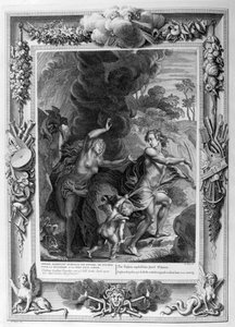 Orfeus, vedoucí Eurydiku z pekla, se na ni ohlédne a navždy ji ztratí, 1733 od Bernard Picart
