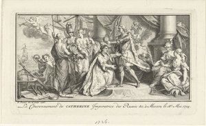 Petr Veliký korunuje svou manželku Kateřinu I. císařovnou, 1726 od Bernard Picart