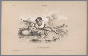 Pastýř s dívkou u bazénu Zobrazení venkovského života (název série) La kampaň. Etudes varieés aux deux Pastelky (název série na objektu) od Bernard Romain Julien