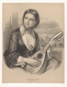 Žena hrající na mandolínu Velké studie ve dvou typech křídy (název série) Pastelky Grande étude aux deux (název série na předmětu)