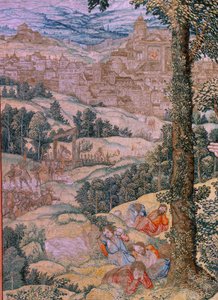 Vlámský gobelín. Seriál Umučení Krista. Kristus na hoře Olivetské. Výroba Pieter de Pannemaeker, Brusel. Karikaturista Barend van Orley. asi 1518-1522. od Bernard van Orley