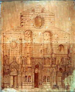 Fasáda katedrály (duomo) ve Florencii. Kresba perem a krví Bernardina Poccettiho (Bernardino Barbatelli) (1548-1612) Rozm. 101x58 cm Florencie, Museo del 