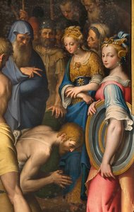 Kaple Panny Marie lidu, druhé rozpětí severní strana, Bernardino Campi, Dekolace Křtitele 1569, detail