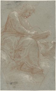Svatý Jan píše na oblacích od Bernardino Lanino (possibly)