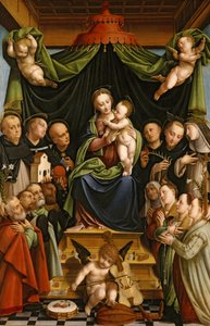 Madonna a dítě na trůnu se svatými a dárci od Bernardino Lanino