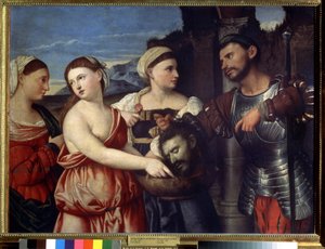 ""Salome"" Salome drží hlavu svatého Jana Křtitele. Obraz Bernardina Licinia (1489-1565). Puškinovo muzeum 16. století, Moskva