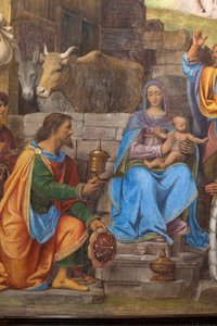 Detail Klanění tří mudrců, presbytář nebo hlavní kaple (freska) od Bernardino Luini