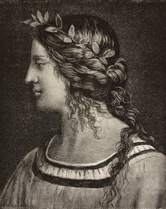 Marriage of Virgin, rytina z detailu fresky od Bernardina Luiniho ve svatyni Saronno, Itálie, z L