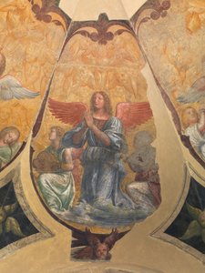 Modlící se anděl mezi dvěma klečícími hudebníky a cherubíny od Bernardino Luini