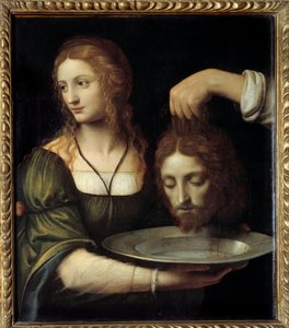 Salome přijímá hlavu svatého Jana Křtitele Salome je na podnose nabídnuta hlava dekoltu svatého Jana Křtitele, kterou si vyžádala během hostiny Heroda Antipa a Herodiady. Obraz Bernardina de Scapis známý jako Bernardino Luini (14