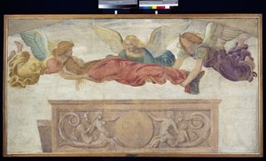 Tělo svaté Kateřiny nesené anděly, kolem roku 1514 (oddělená freska nesená na palubě) od Bernardino Luini
