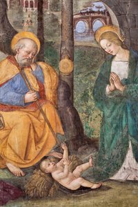 Klanění pastýřů (Klanění pastýřů) Detail Freska od Pinturicchio (Bernardino di Betto) (1454-1513) 1484-1492 (kostel Santa Maria del Popolo), bazilika Santa Maria del Popolo, Cappella Basso della Rovere Řím Itálie od Bernardino di Betto Pinturicchio