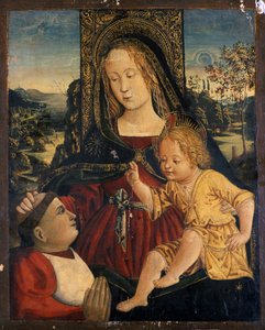 Madona s dítětem s kardinálem jako dobrodincem, cca 1500 (tempera na topolovém dřevě)