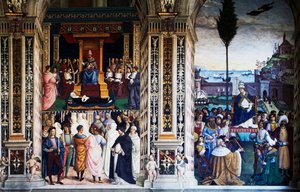 Pius II přijíždí do Ancony, aby zahájil křížovou výpravu (16. století), freska od Pinturicchio (1452-1513), knihovna Piccolomini, katedrála Siena, Toskánsko, Itálie od Bernardino di Betto Pinturicchio