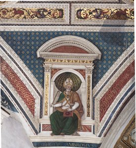 Svatý Ambrož, detail učitelů církve (freska od Bernardino di Betto Pinturicchio