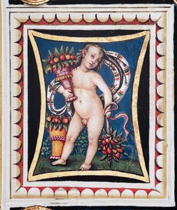 Knihovna Piccolomini, strop, panel s alegorií ročních období: „Jaro“, freska od Bernardina di Betto, známého jako Pinturicchio. od Bernardino di Betto Pinturicchio