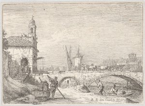 Capriccio s mostem a bránou ve stylu padovské Porta Portello od Bernardo Bellotto