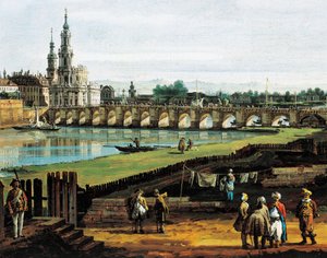 Drážďany z pravého břehu Labe proti proudu od Augustova mostu, kolem roku 1750, Bernardo Bellotto, známý jako Canaletto (1721-1780), olej na plátně, 50x84 cm, Detail od Bernardo Bellotto