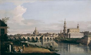 Drážďany z pravého břehu Labe, pod Augustovým mostem od Bernardo Bellotto