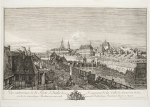 Vnější pohled na italskou bránu opevnění města Drážďany od Bernardo Bellotto