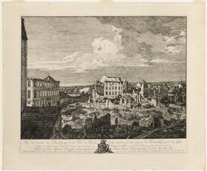 Ruiny Pirnaischer Suburb s Palais Fürstenhof od Bernardo Bellotto