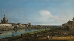 Pohled na Drážďany s kostelem Frauenkirche vlevo, 1747