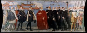 Dóže Giacomo Durazzo Grimaldi přijímá Juana Rakouského v přístavu Genes (Fresco