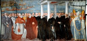 dóže genů Giacomo Durazzo Grimaldi (asi 1503-1579) vítá kardinála Giovanniho Moroneho v přístavu Genes Fresco od Bernarda Castella (1557-1629) Genes ze 16. století, Museo di Sant 