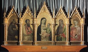 Panna a dítě se svatými Františkem, Bartolomějem, svatým Janem a svatou Kateřinou Alexandrijskou - tempera na panelu od Bernardo Daddi