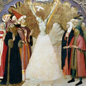 Umučení svaté Eulálie, detail z predely oltářního obrazu z katedrály ve Vicu, autor Bernat Martorell (asi 1400-1452), malba na dřevě. Katalánské gotické umění.