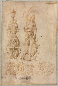 Design pro svícen, Alegorická postava hojnosti, Ornamental Relief Design, c. 90. léta 14. století. od Bernardo Parentino