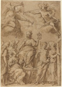 Ecclesia obklopená anděly držícími nástroje umučení od Bernardo Strozzi