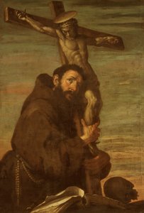Svatý František z Assisi objímá krucifix, c1600-1640. od Bernardo Strozzi
