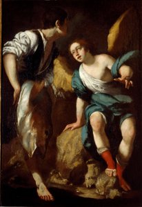 Mladý Tobie a archanděl Raphael (Tobie a anděl) Obraz Bernarda Strozziho (1581-1644) Genes ze 17. století, soukromá sbírka od Bernardo Strozzi