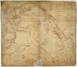 Mapa větší části Nového Mexika a části Horní Kalifornie od Bernardo de Miera y Pacheco