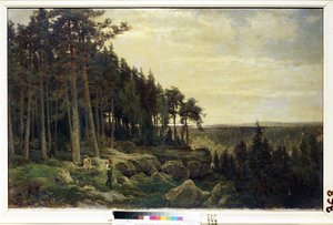 "Dřevorubec a lovec v lesní krajině" obraz Berndta Lindholma (1841-1914) Muzeum umění Michaila Krošitského, Sevastopol (Sevastopol) Ukrajina
