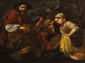 Kytarista s chlapcem a dívkou (Alegorie sluchu a chuti) od Bernhard Keil