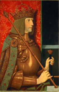 Císař Maxmilián I. ve zbroji a s královskou korunou (olej na dřevě)