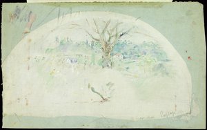 Vějíř zobrazující Bougival, 1884 (olej, tužka a wc na hedvábí) od Berthe Morisot