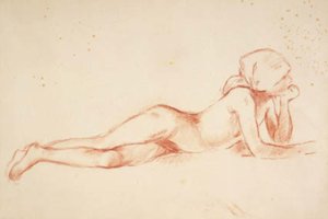 Ležící, nahá mladá dívka s šátkem kolem hlavy od Berthe Morisot