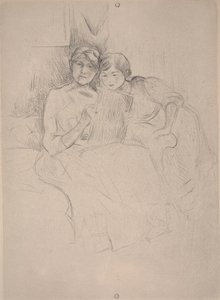 Lekce kreslení - Berthe Morisot kreslí se svou dcerou, kolem 1889-90 (suchá jehla) od Berthe Morisot