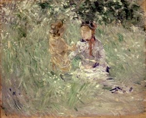 Žena s dítětem na louce u Bougivalu od Berthe Morisot