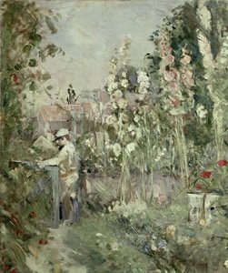Mladý chlapec v Hollyhocks od Berthe Morisot