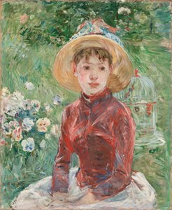 Mladá dívka v trávě, červený živůtek Mademoiselle Isabelle Lambert, 1885. od Berthe Morisot