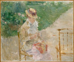 Young Woman Knitting, cca 1883 (olej na plátně) od Berthe Morisot