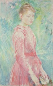 Mladá dívka v růžových šatech (pastel na papíře) od Berthe Morisot