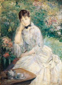 Mladá žena sedící na pohovce, od Berthe Morisot